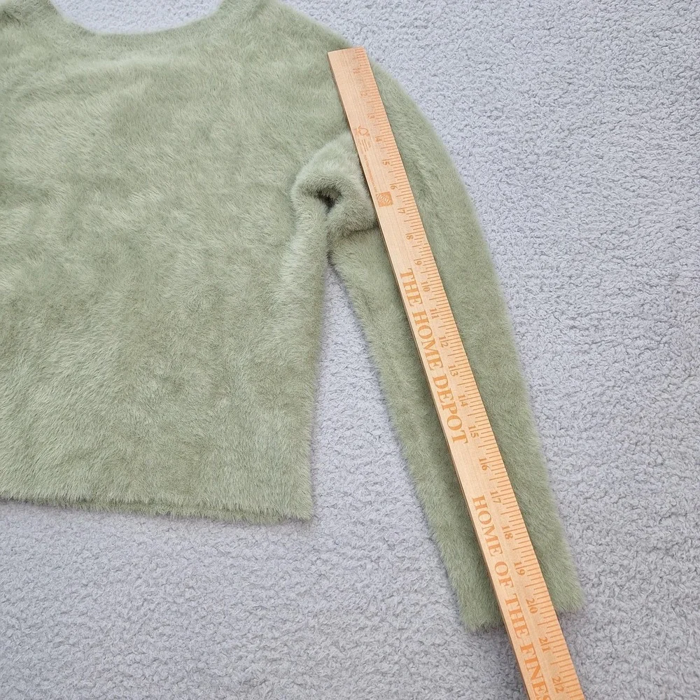 Rachel Zoe Sweater‎ Womens XS Sage Green Fuzzy Eyelash Knit V-Neck Pullover Cozy